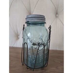 Blue Ball Perfect Mason jar with wire carrier – classic Americana